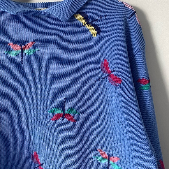 Vintage cotton blue dragonfly sweater jumper - Picture 7 of 16